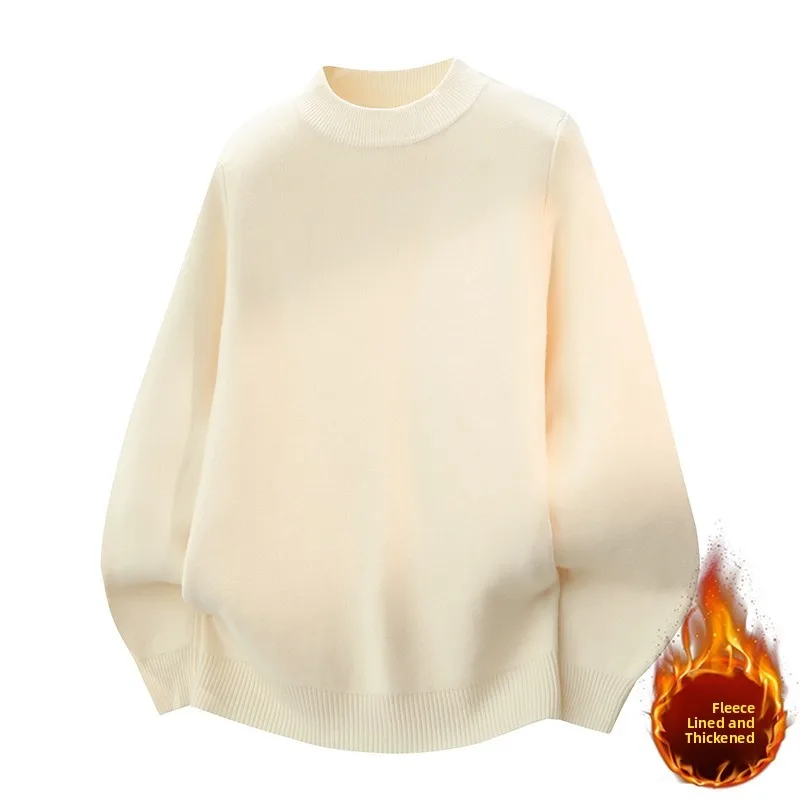 

Men's Faionable Thiened Warm One-Piece Fce Knitwear round Ne Color Casual All-Match Autumn Winter Sweater