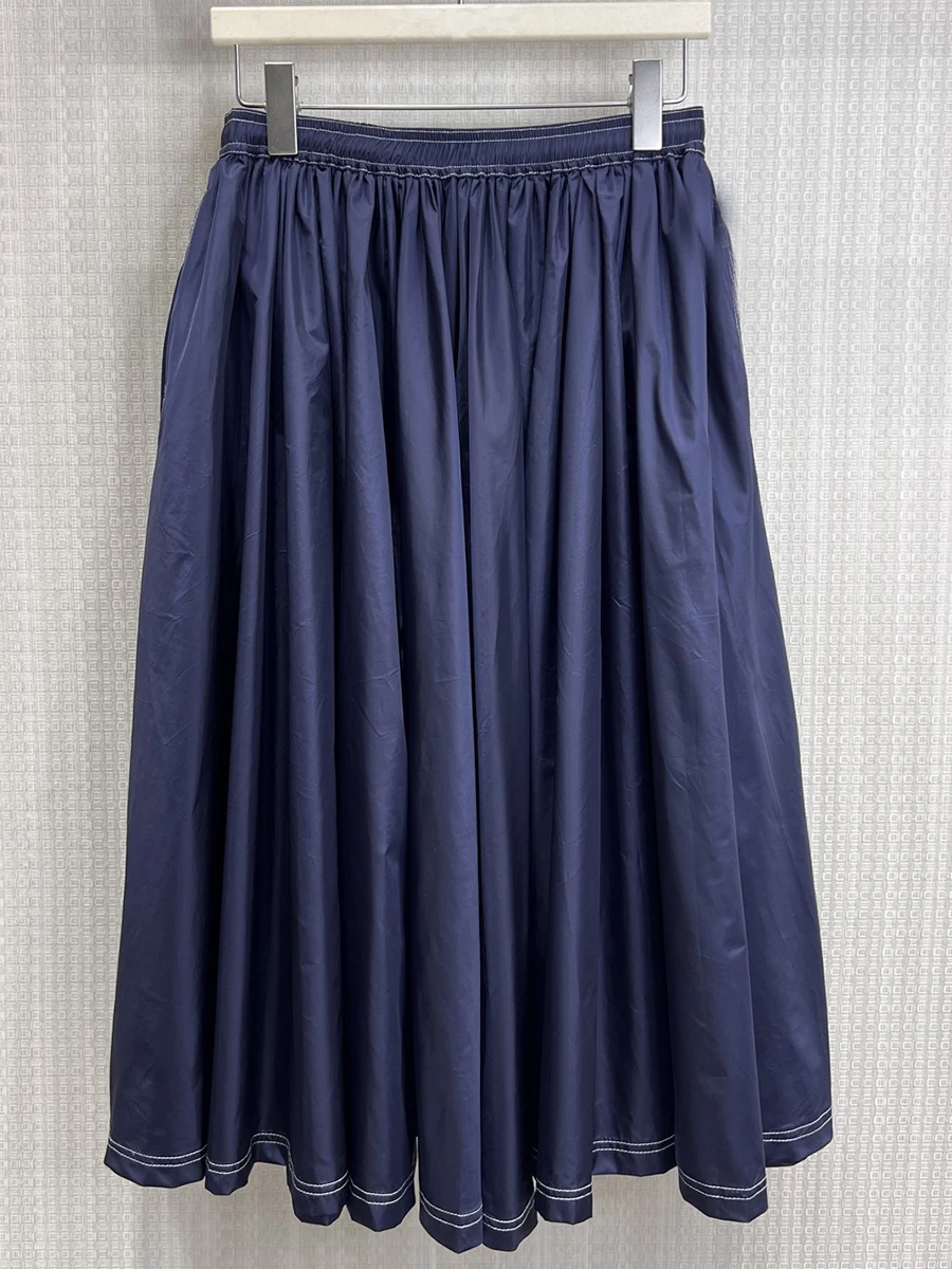 

Elegant Italian Style Summer Long A-Line Skirt Women's High Waist Elastic Waistband Recycled Nylon Skirt Girls' Fashion