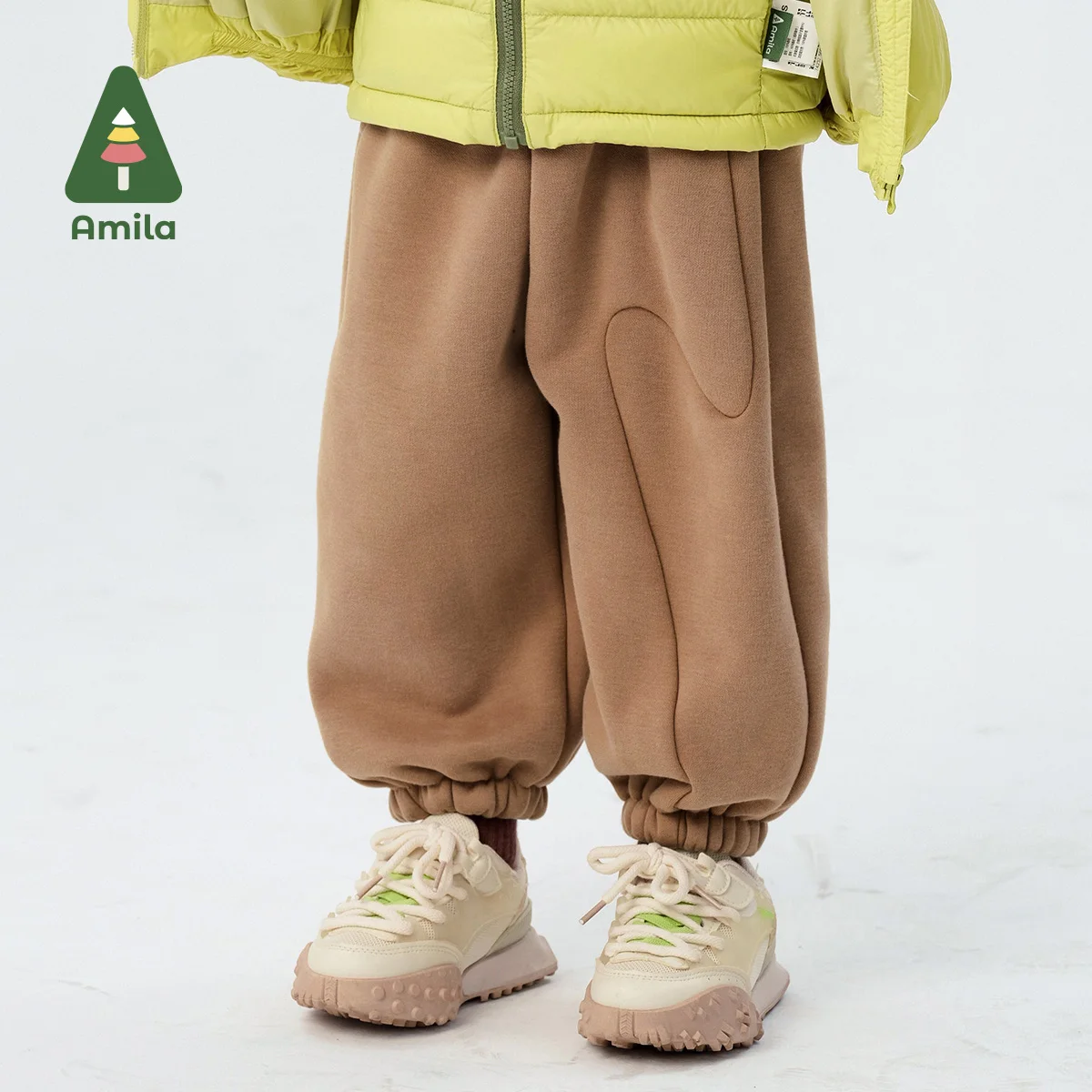 Amila Baby Trousers 2024 Winter New High Quality Girls Solid Color Plus Velvet Warm Skin-Friendly And Casual Children‘s Pants