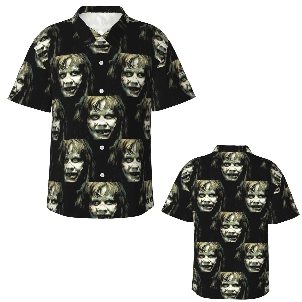 The Exorcist Horror Movie Hawaiian Shirts Casual Men Short Sleeve Shirt for Summer Beach Men's Lapel Tops