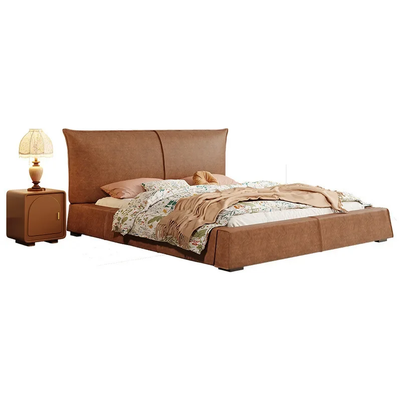 

French puff bed, medieval style master bedroom leather double princess bed