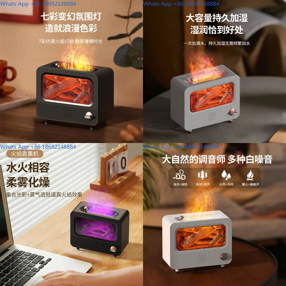 Flame Effect Humidifier with Bluetooth Speaker for Home Bedroom Use
