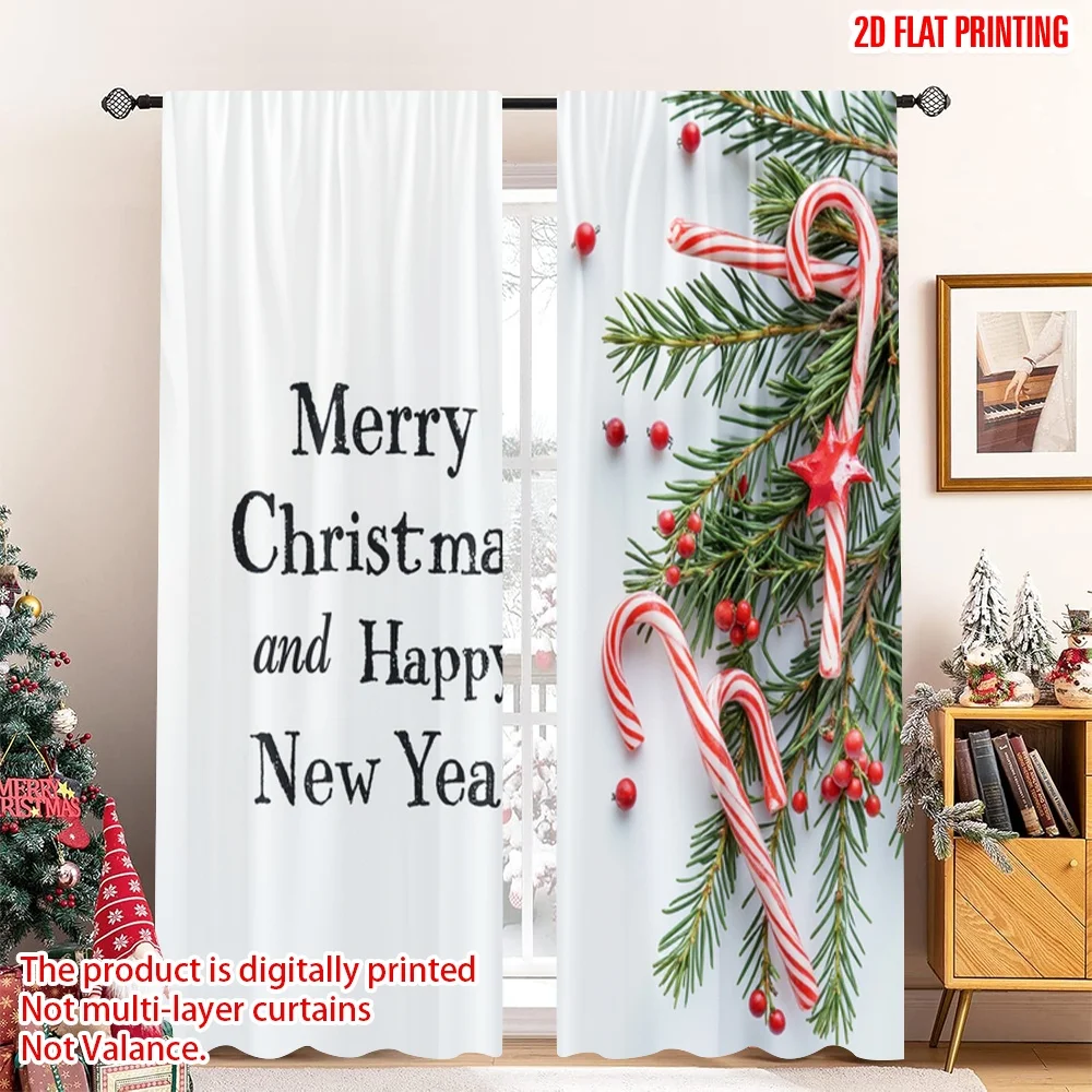 

2pcs 2D flat printing Merry Christmas Window Drapes Merry Christmas Happy New Year_c 100% Polyester Without Electricity Party