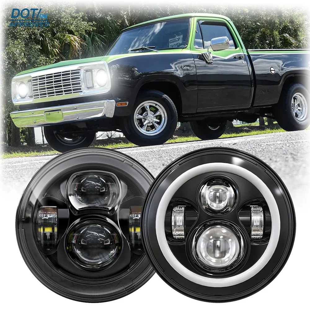 Farol LED DOT de 7 polegadas para Dodge D/W Série 100-300 Pickup D50 D450 D400 58-1980 com Luz Alta/Baixa, Sinal de Direção e DRL H6024 - Conjunto de Iluminação