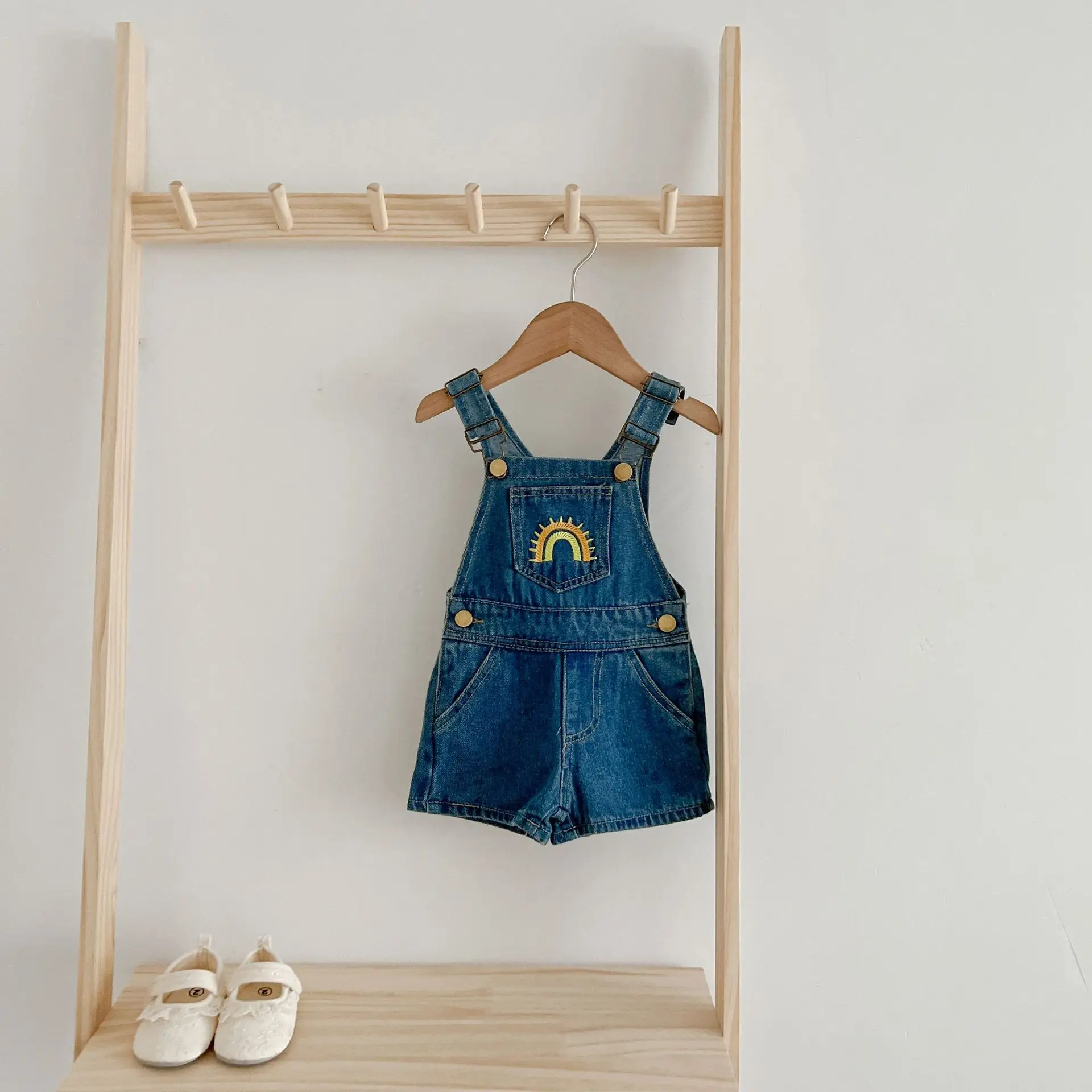 Sommer Baby Denim Overall Sticken Regenbogen Kleinkind Kind Junge Mädchen Tasche Lose Hosenträger Insgesamt Jeans Mode Overalls Kleidung – Detail 3