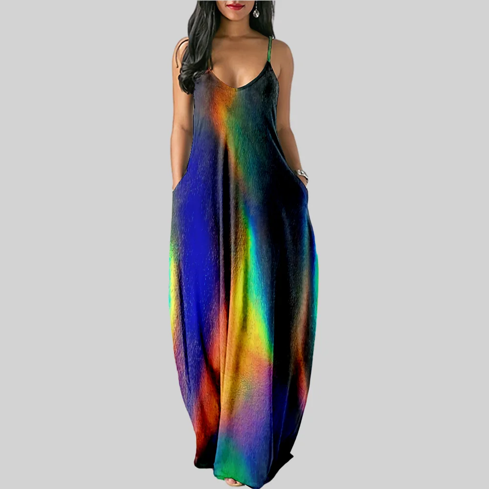 2022 kleid Für Frauen Halter Neck Sommer Drucken Bunte Ärmel Midi Backless Partei Sexy Kleider Strand Casual Streetwear 3XL