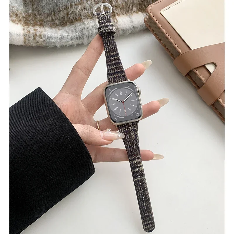 Women Thin Leather Band for Apple Watch 49mm 38mm 40mm 41mm Slim Correa Wristband Strap for iWatch SE 8/7/6/5/4/3/2/1 Bracelet