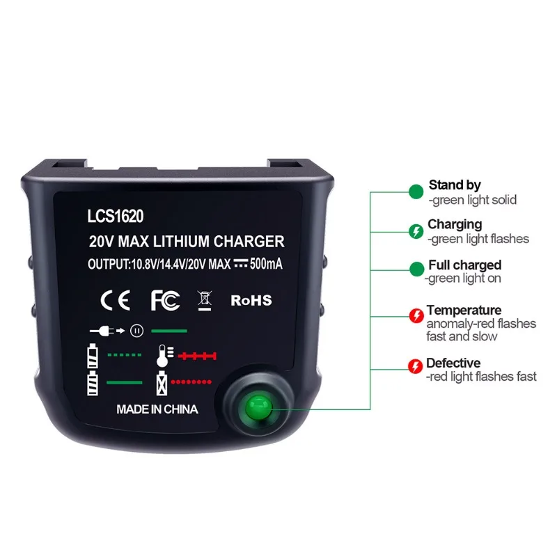 Lithium Battery Charger Adapter Compatible with For Black&Decker 20V Lithium Batteries LBX20, LBX4020, LB2X4020 US/EU/UK/AU Plug