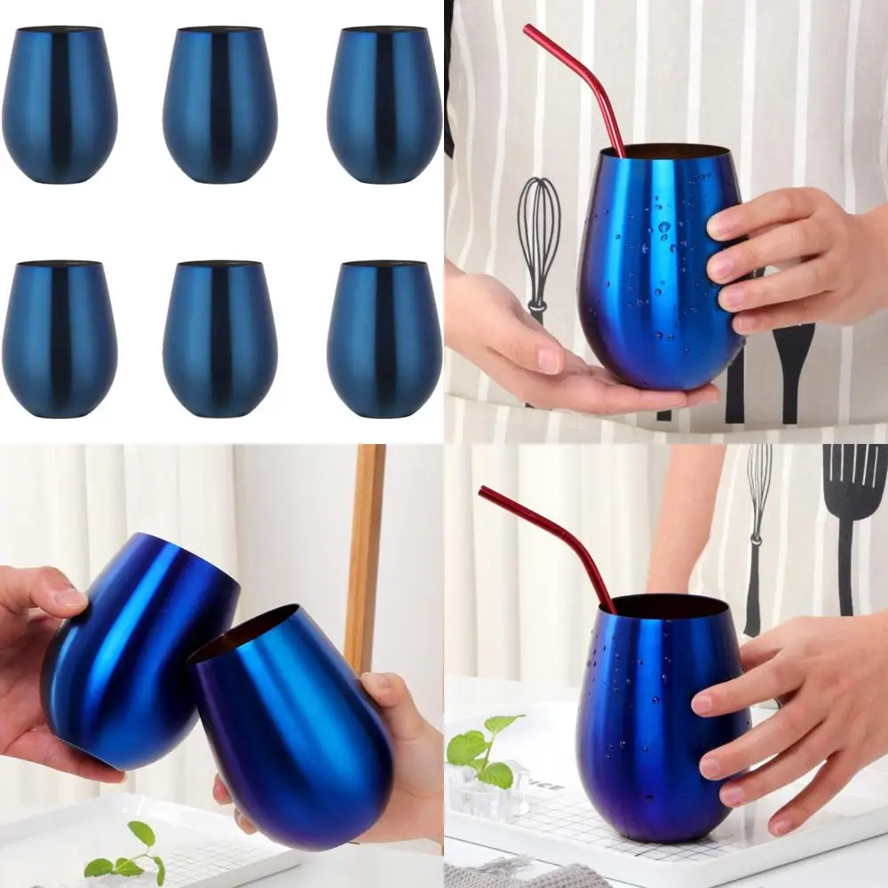 

Set of 6 Stemless Stainless Steel Wine Glasses, 17 OZ Durable, Ideal for Cocktails, Beer, Champagne, Whiskey, and Juice in Blue