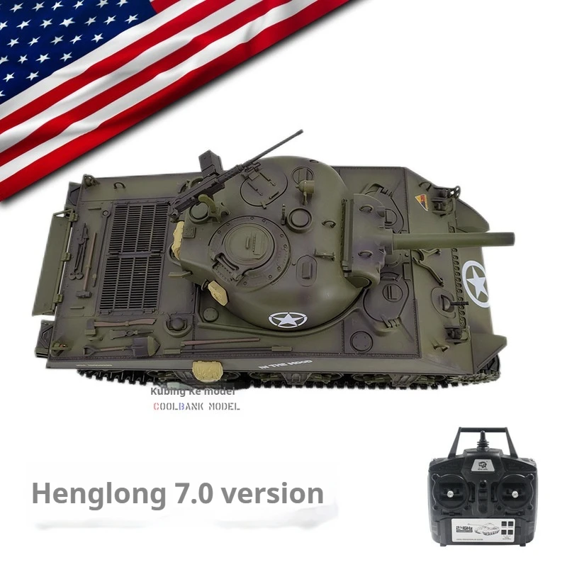 Henglong 3898 American Sherman M4A3 1:16 Smoke Simulation Off road Remote Controlled Tank Telescopic Gun Tube Military Model Toy