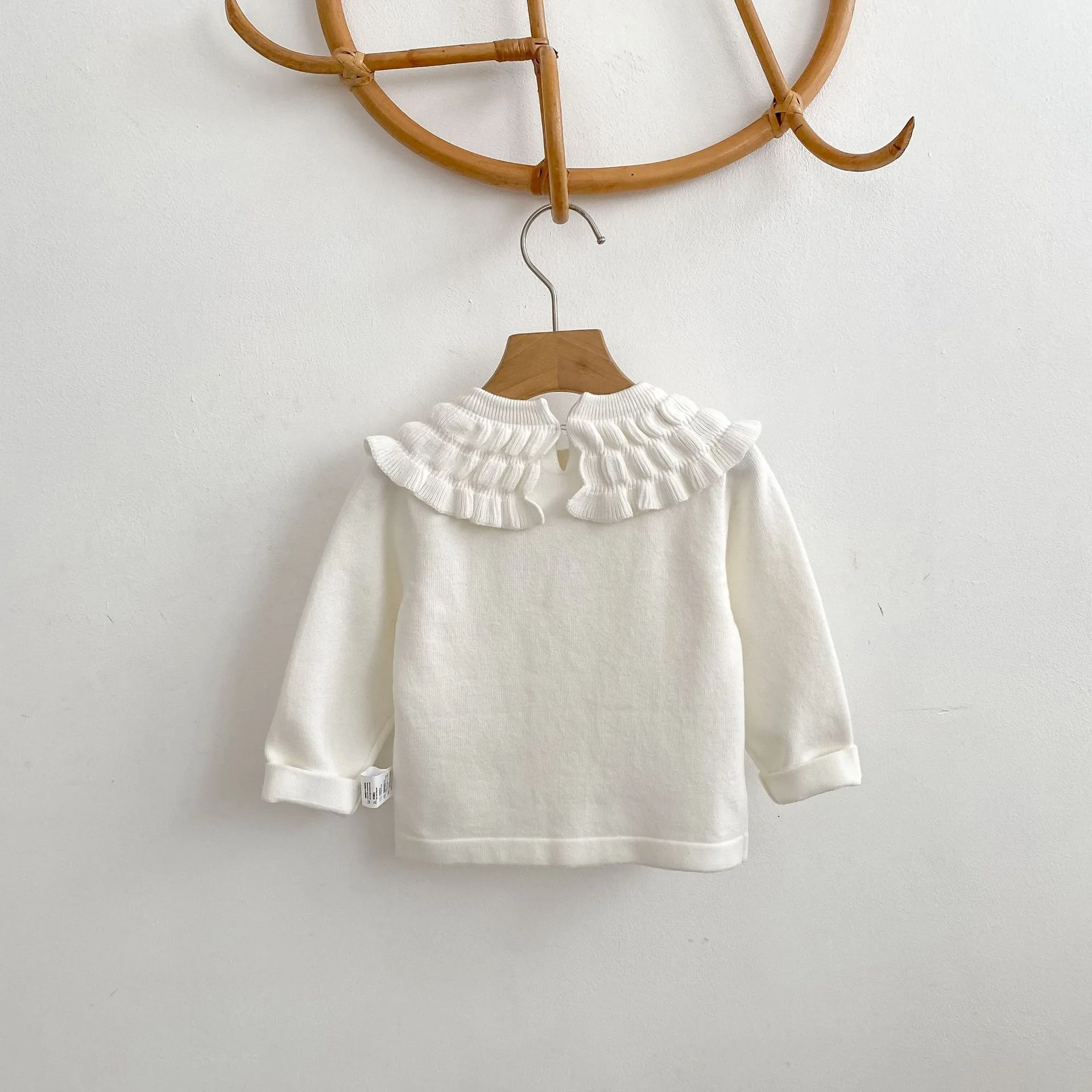 Autumn Knitted Texture Lotus Leaf Collar Long Sleeve Base Shirt