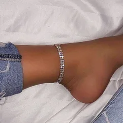 2022 New Fashion Silver Color Stretchy 1/2/3/4/5 Rows Bracelet Anklet Ankle chain Rhinestones Foot Jewelry Crystal Bracelet