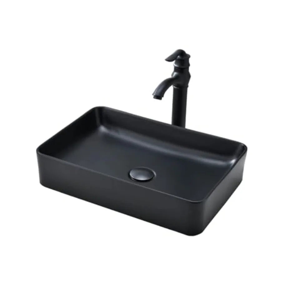 

20 Inch Bathroom Vessel Sink and Faucet Combo black - 20x14 Modern Rectangle Above Counter black Porcelain Ceramic Vessel Vanit
