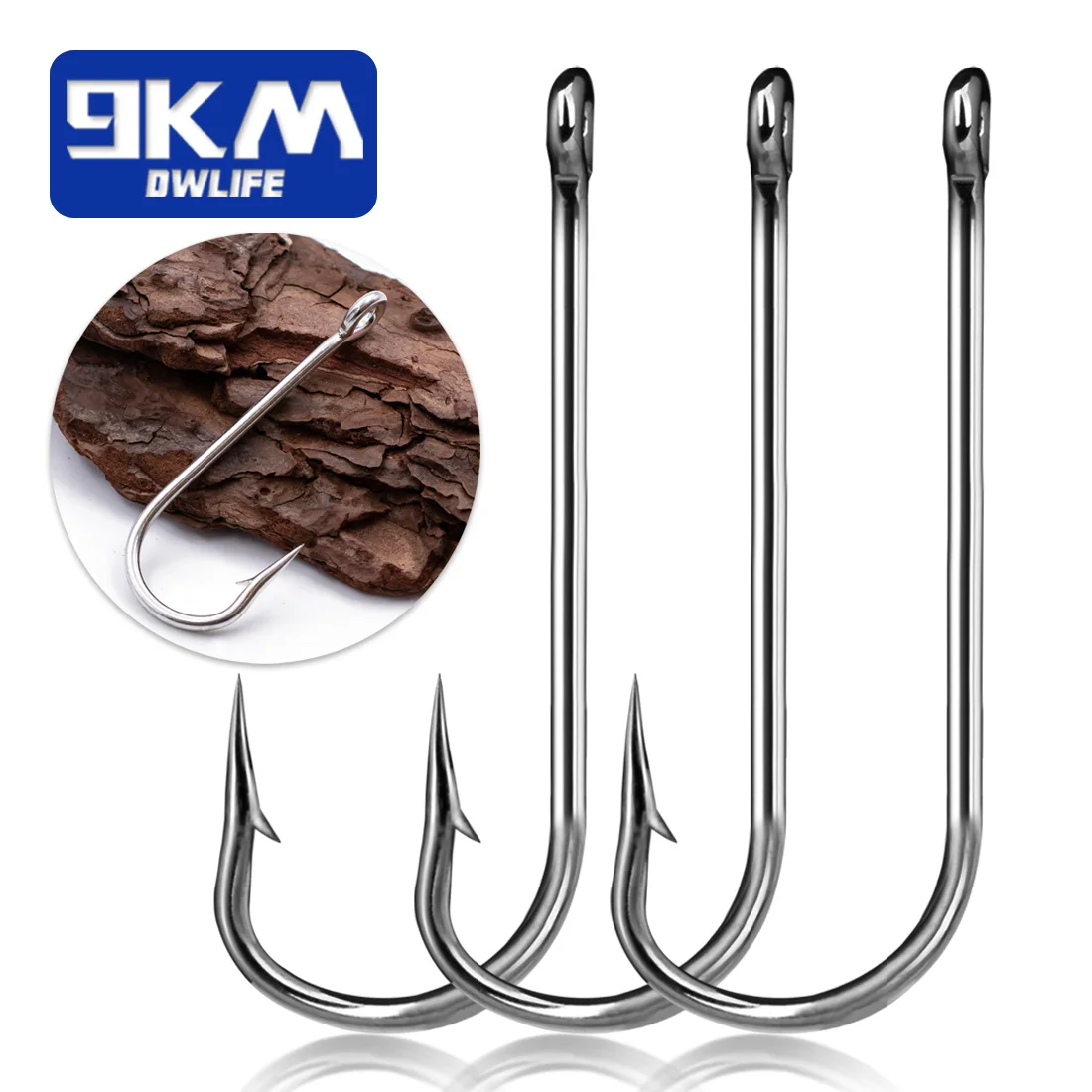 9KM 50~200Pcs Live Bait Hook Saltwater Fishing Hook Offset Hook High Carbon Steel Ringed eye Aberdeen Catfish Bass Hooks