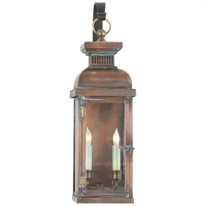 Antique Bronze Outdoor Wall Lantern Glass Vintage Wall Sconce Curved Hook Porch Light for Entryway Patio Garden Fence