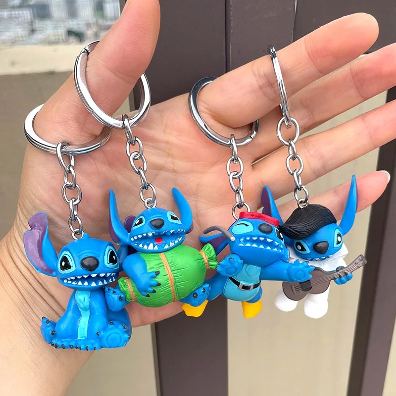 8Pcs/Set Disney Lilo & Stitch Keychain  ACtion Figures Model Doll Bag Keychain Kawai Pendant Christmas Children’s Gift Toys