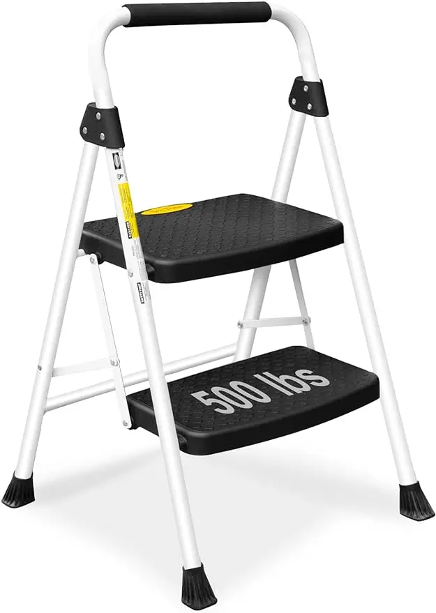 2 Step Ladder Folding Step Stool for Adults with Handle Lightweight Perfect for Kitchen& Household 500lbs Capacity