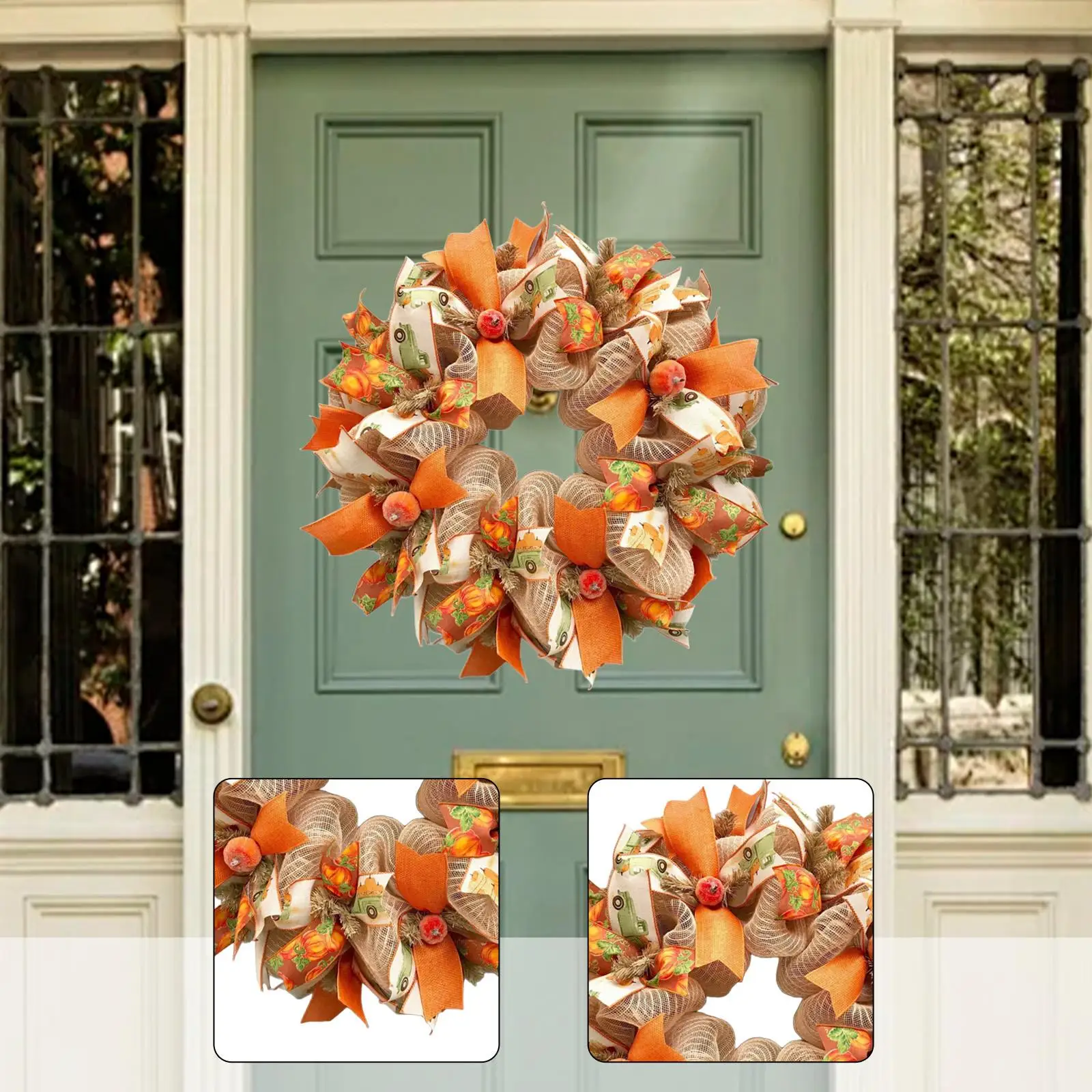 

Thanksgiving Wreath Front Door Wreath Decorative Thanksgiving Day Decor Wall Hanging Ornament for Holiday Fireplace Halloween