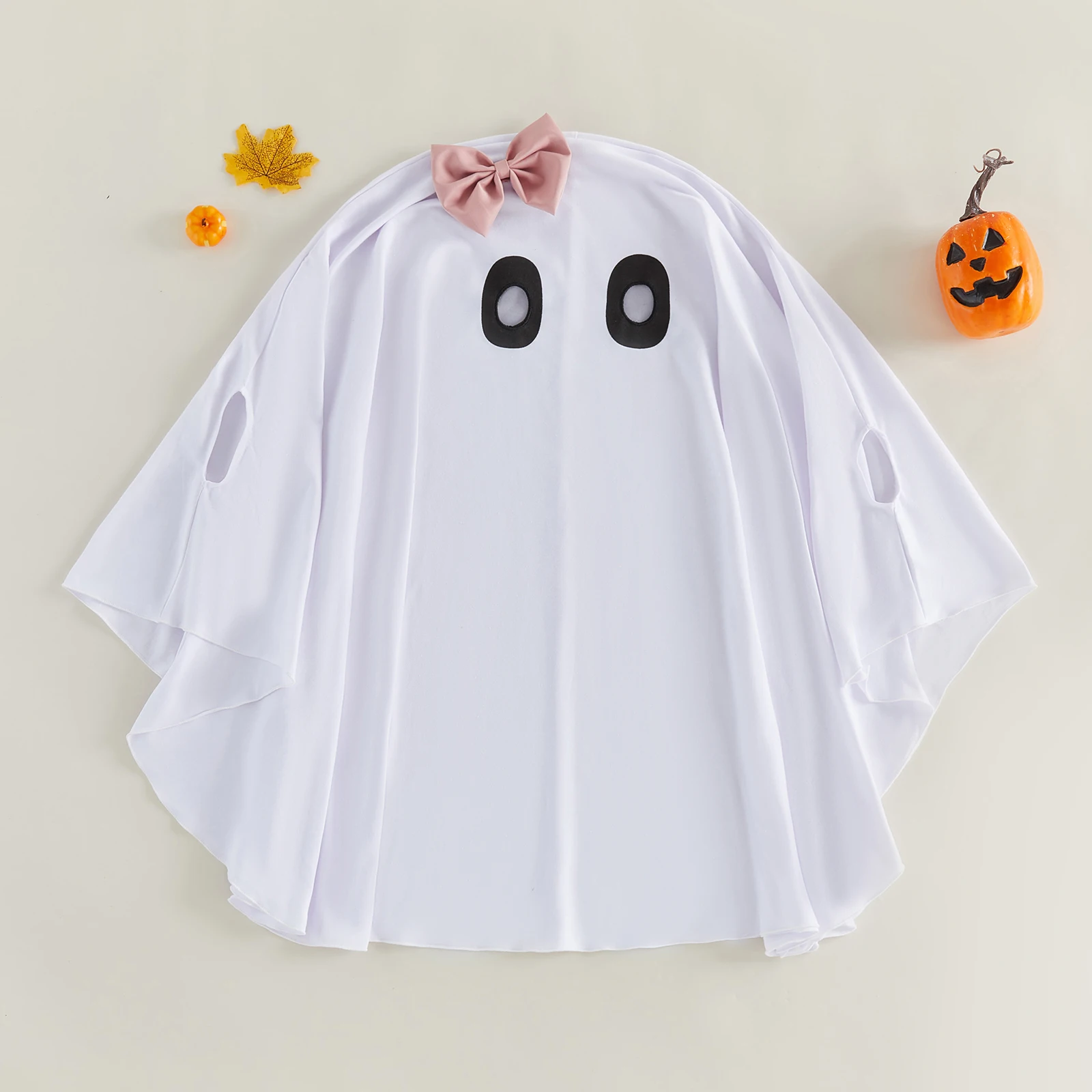 1-9Years Kids Girls Ghost Costume Cute Bow Toddler Baby Ghost Cloak Cape for Holiday Halloween Cosplay Outfit