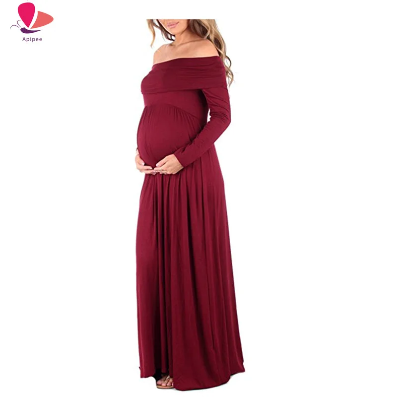 Maternity Dress Women Cowl Neck Pregnants Photography Props Off Shoulders Nursing Dress Drop Shipping Pregnant Women Dresses