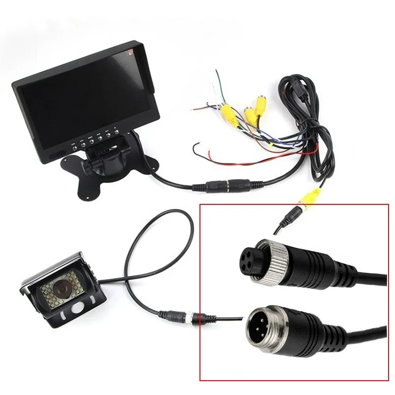 1M 4 Pin Core Male To Female Aviation Extension Video Connector Power Cable For Car Truck Bus Monitor Camera Wire
