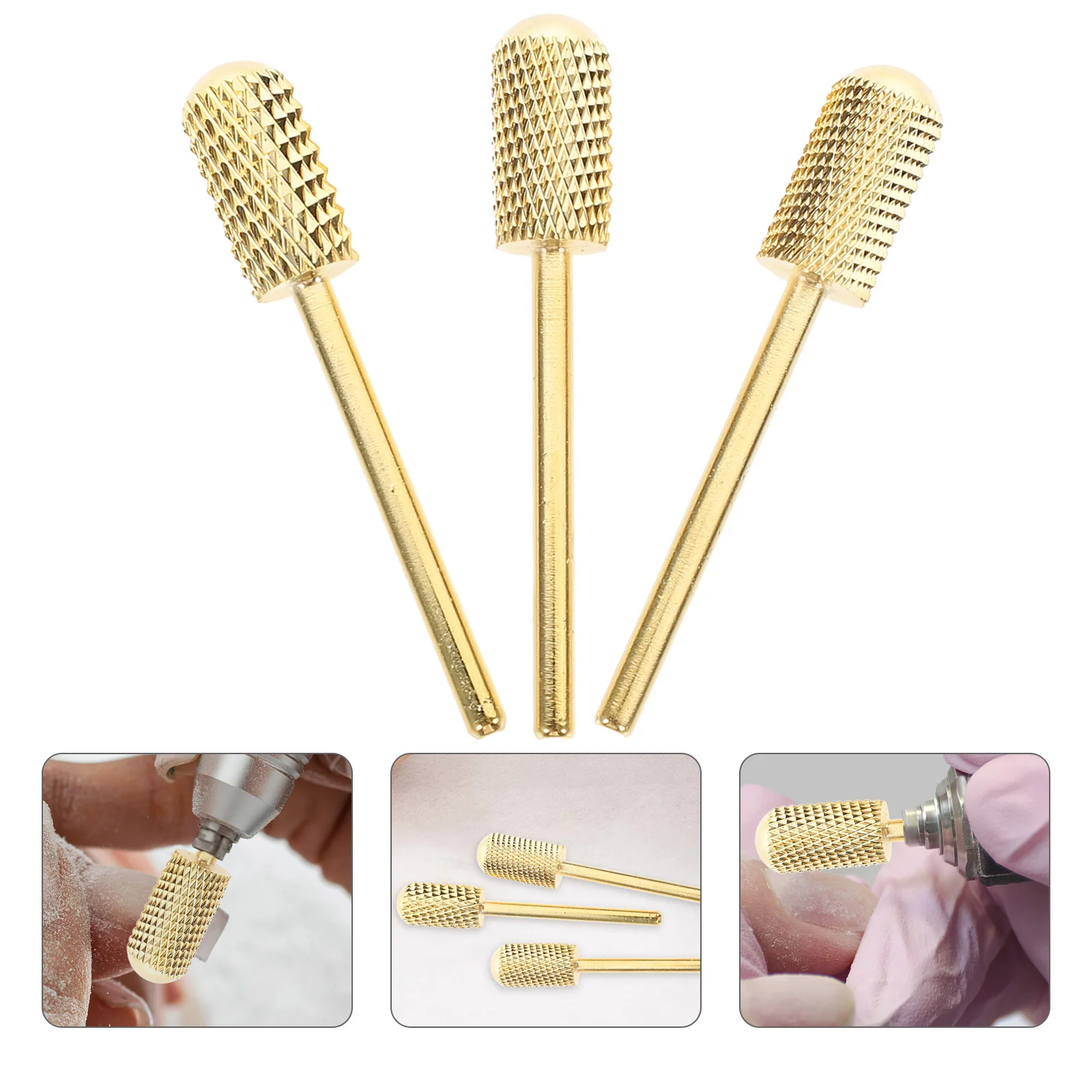 

3 Pcs Golden Tungsten Steel Manicure Supplies Nail Drill Safety Bits for Cuticle Carbide Nails