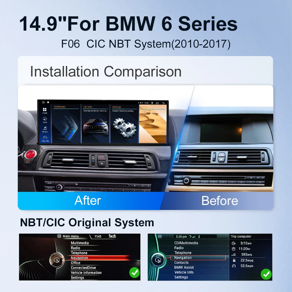 14.9 inch Car Radio For BMW 6 Series F06 CIC NBT System CarPlay Android 13 Auto Multimedia Player Screen 668S Head Unit ID8 DSP