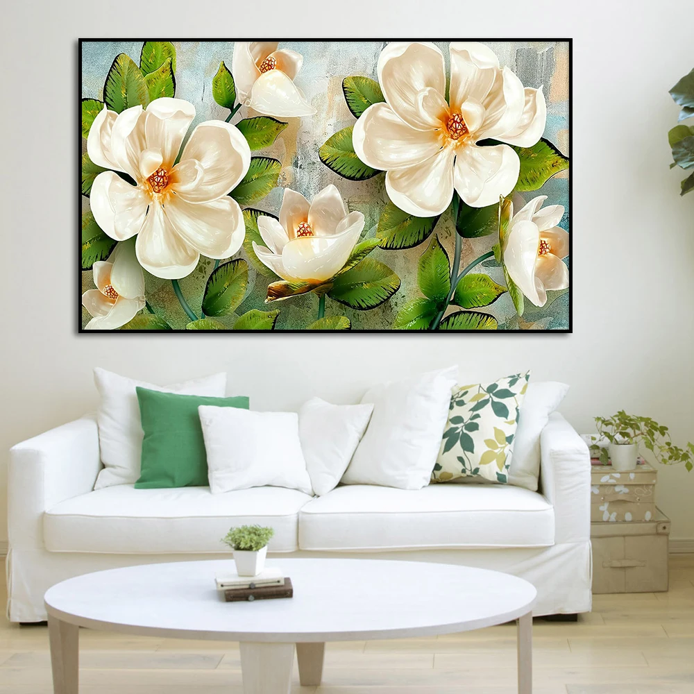 

Magnolia Flower Painting, Canvas Poster Print, Natural Flower Art Picture, Modern Living Room Bedroom Home Wall Decor Cuadros