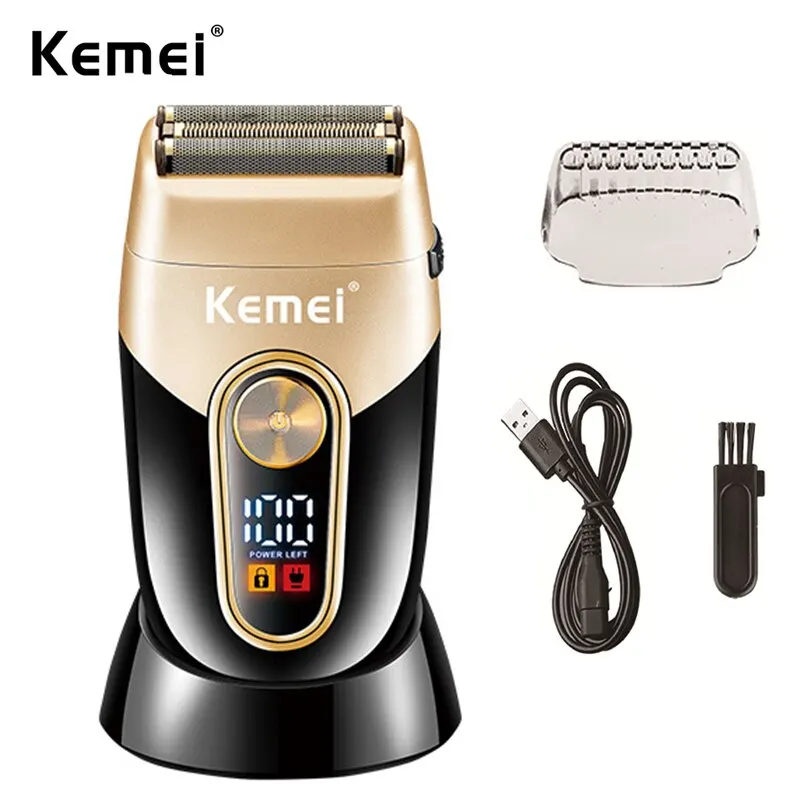 Kemei Rechargeable Shavers for Men Waterproof Cordless Beard Trimmer Reciprocating Electric Razors Bald Head Shaver