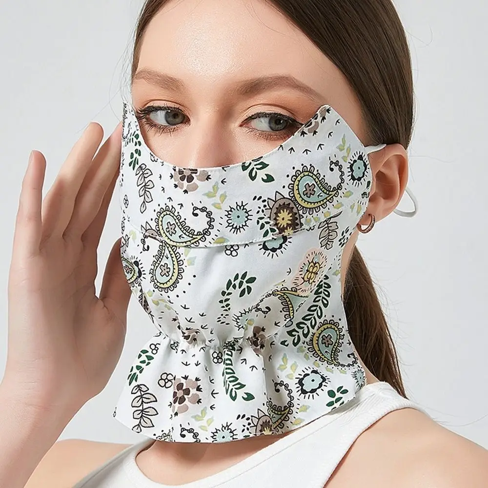 Breathable UV Protection Summer Sunscreen Mask Cashew Eye Protection Ice Silk Face Cover Print Neck Sunshade Neck Wrap Cycling