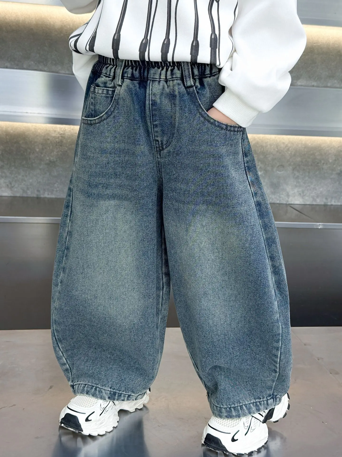 Spring Autumn Big Boy Jeans 3-13Years Simple and comfortable Kids Pants Girls Blue Jeans Casual Children Straight Trousers
