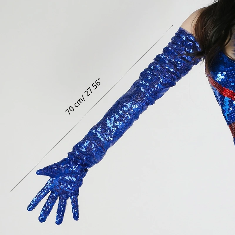 50JB Woman Long Sleeve Glove with Sequins Design Sequins Full Finger Elegant Gloves