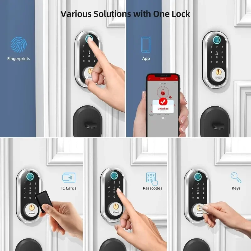 SMONET Smart Door Lock Keyless Deadbolt: Fingerprint Electronic Lock Bluetooth Code APP Touch keypads Work with Alexa
