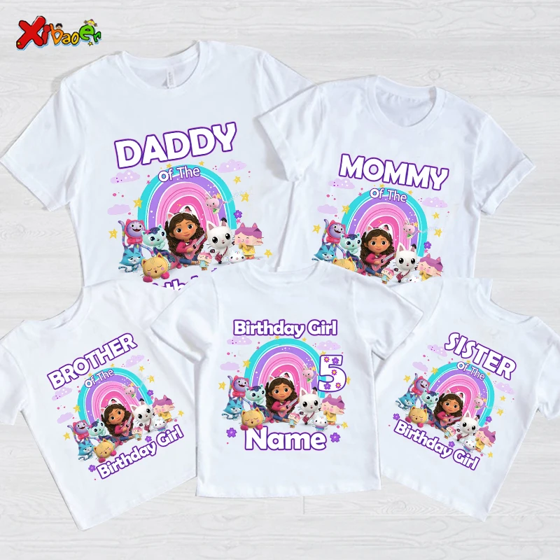 

5th Birthday Girl T Shirt for Family Matching Outfits Kids Personalized Name Princess Party Toddler T-shirt Family Look 7 Years