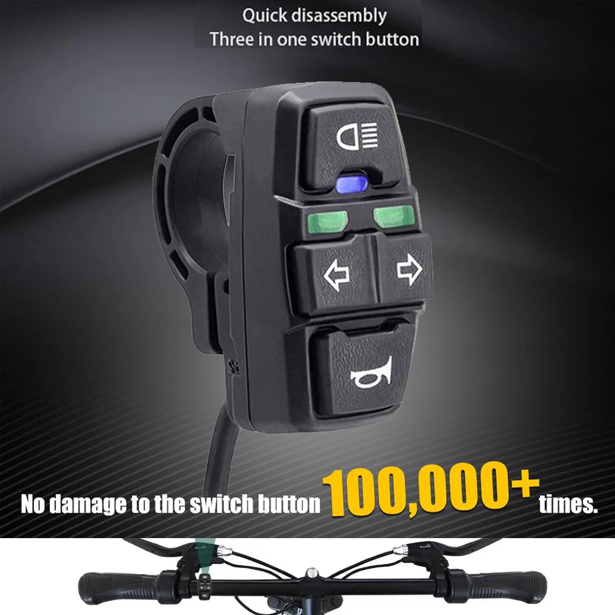 3-in-1-Schalter für elektrische Fahrräder, Roller, Scheinwerfer, Blinker, Hupenschalter