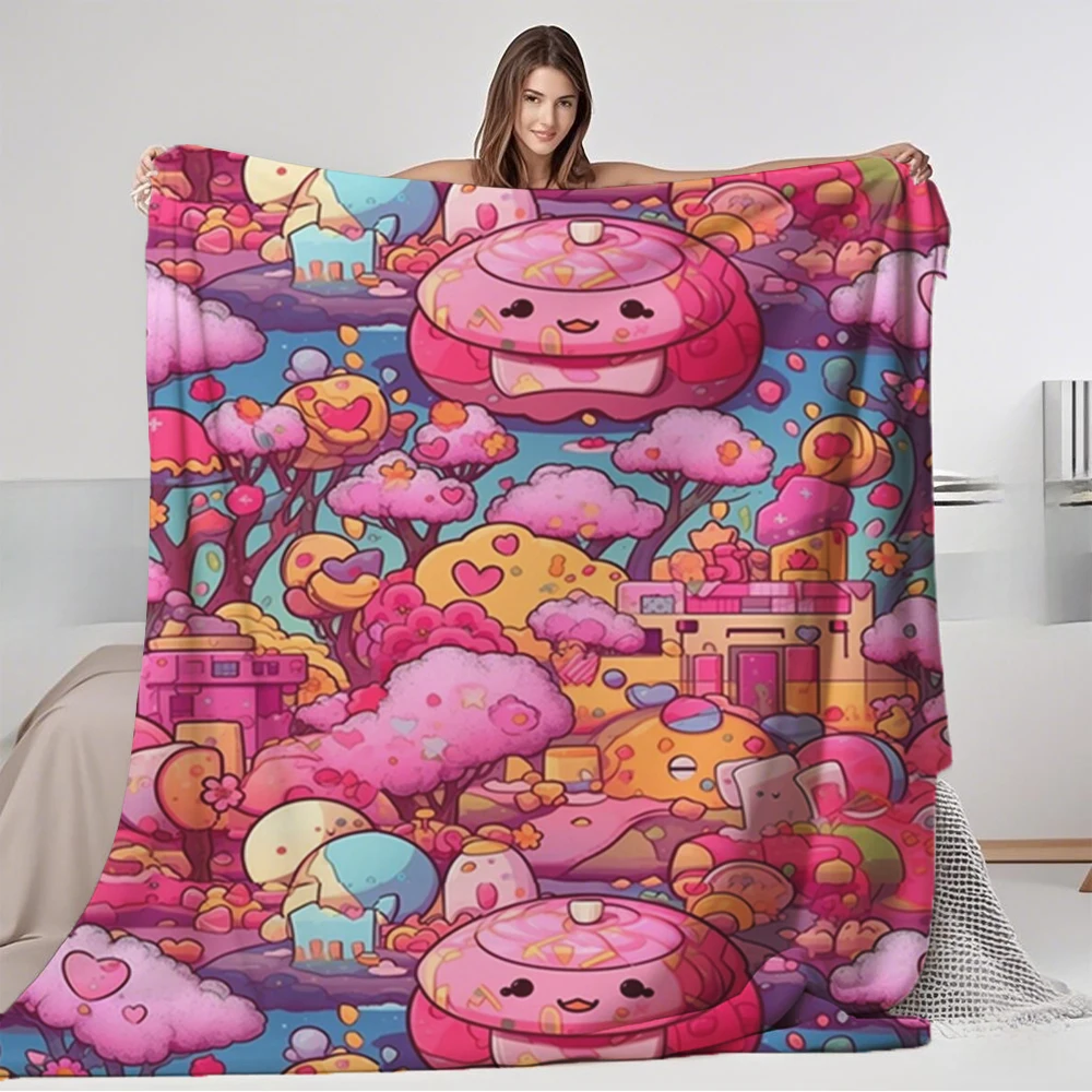 

Home Essential Flannel Cozy Blanket Kawaii Japan Print Floral Thermal Blanket Premium Bedding Wrinkle-resistant Durable Blankets