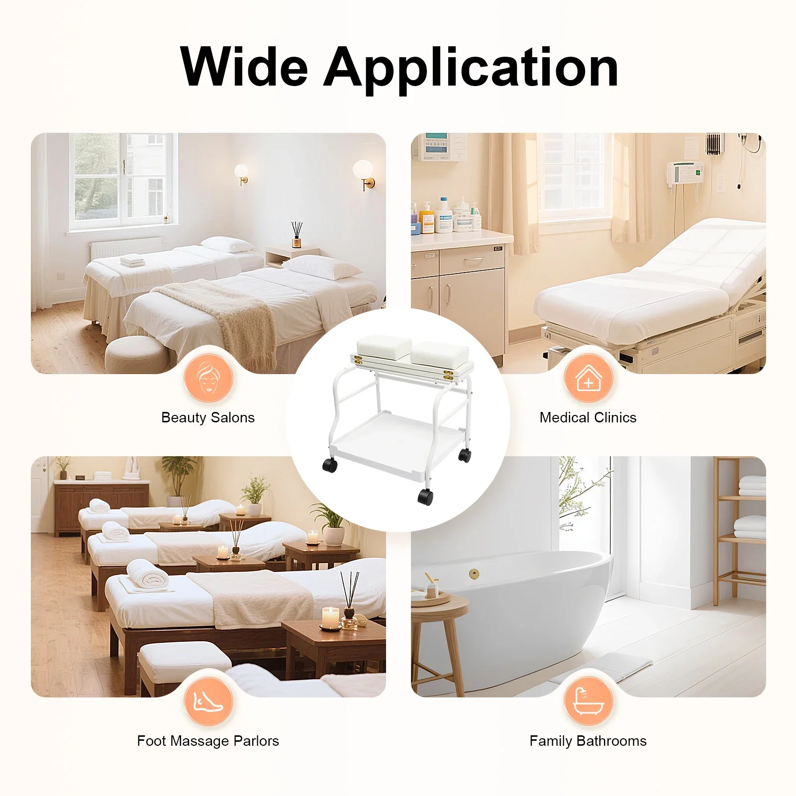 무소음 바퀴와 접이식 보드가 있는 풋 스파 카트 - 고강도 39.7파운드 용량, 가정용 스파를 위한 다기능 페디큐어 스테이션