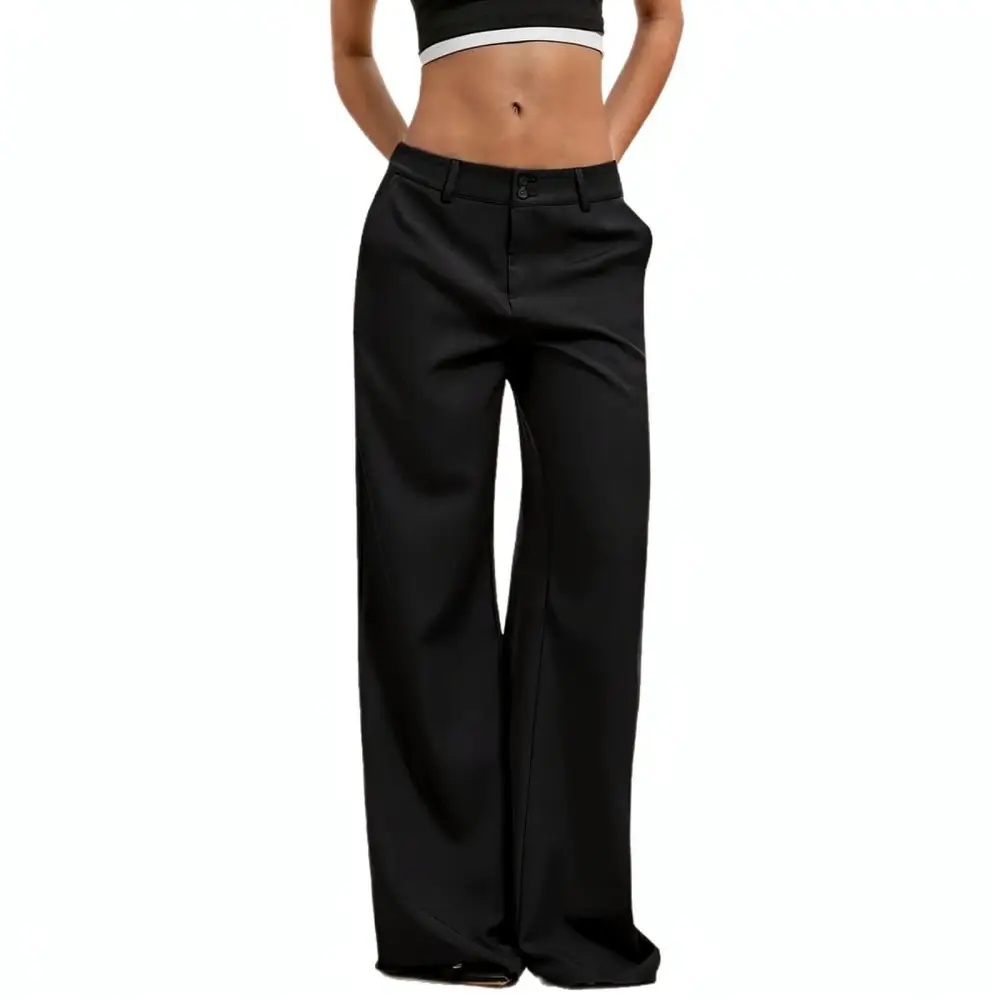 High Waisted Wide Leg Pants Women Black Casual Straight Trousers Loose Fitting Elegant Office Lady Business Wear Clothing