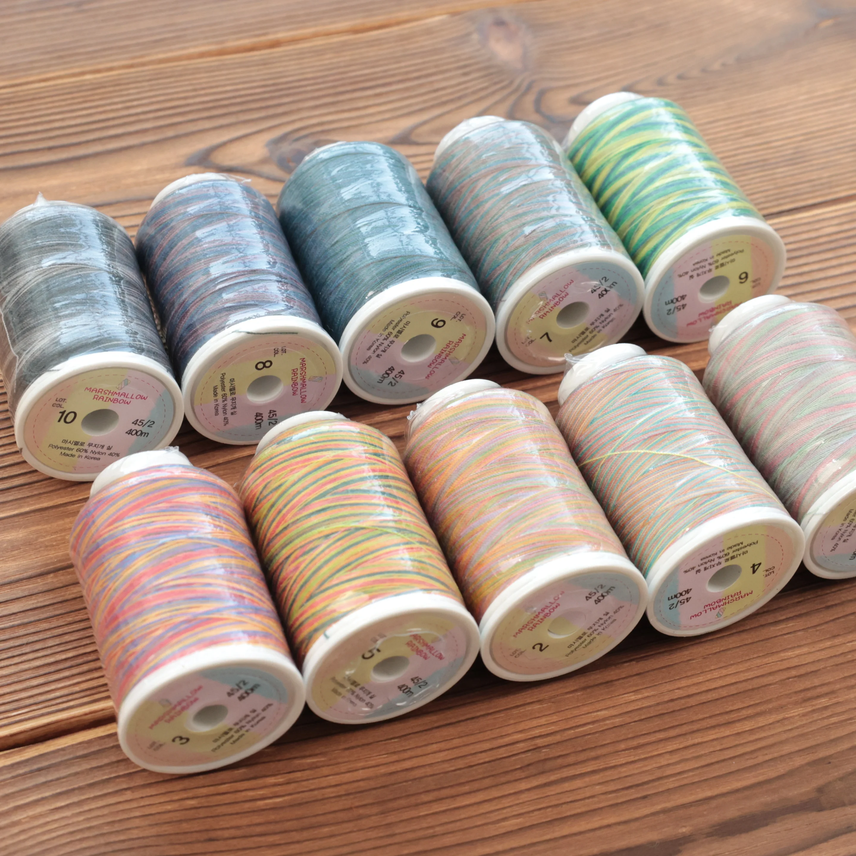 

Korea imported high-grade rainbow sewing thread, colored handmade machine thread, colored thread, clothes, bags, home fabric dec