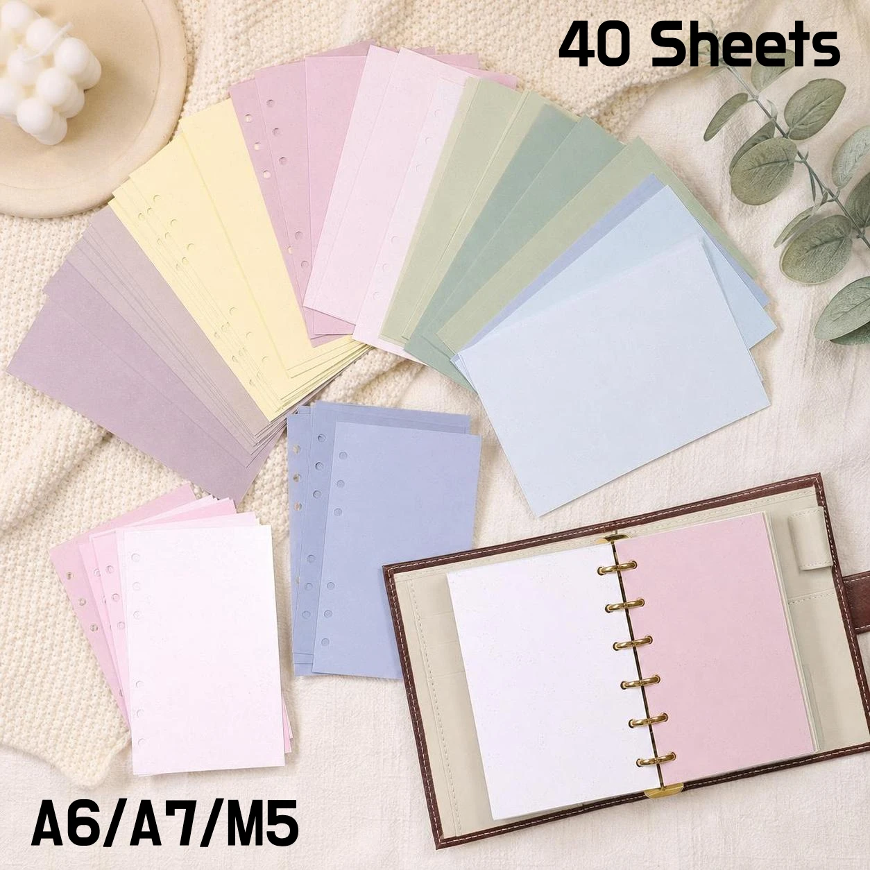 

40 Sheets A6 A7 M5 Blank Loose Leaf Paper 6 Holes Morandi Color Refill Insert Paper for Binder Journal Scrapbooking Stationery