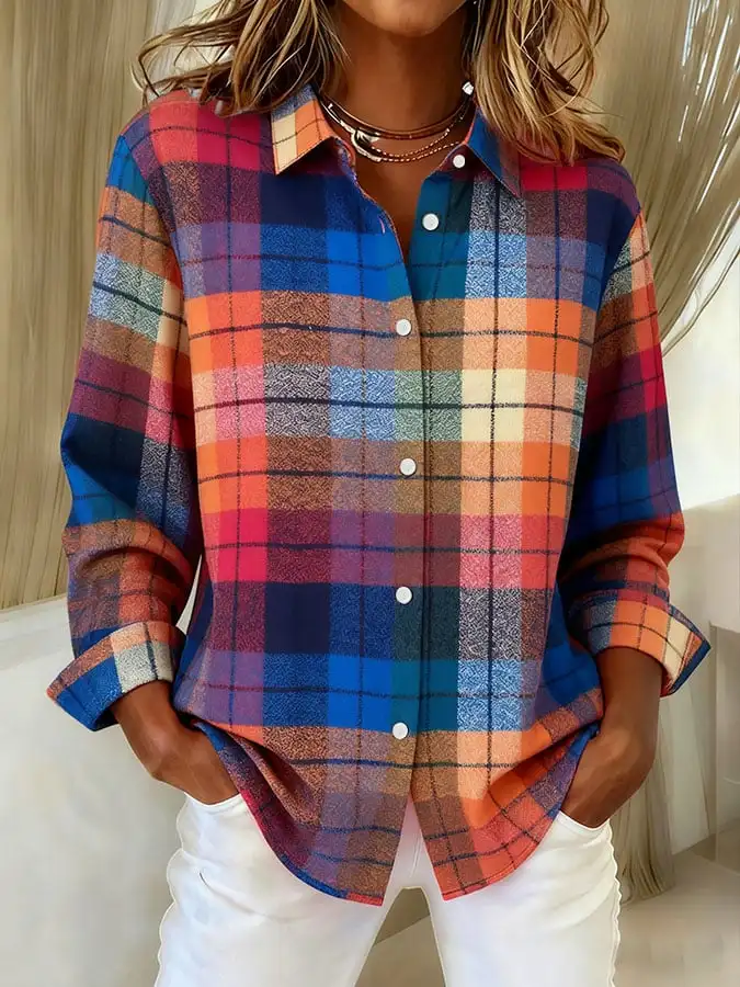 قميص نسائي بأكمام طويلة بطبعة مخططة ومنقوشة، ناعم ومناسب لحفلات العطلات، ملابس يومية غير رسمية.