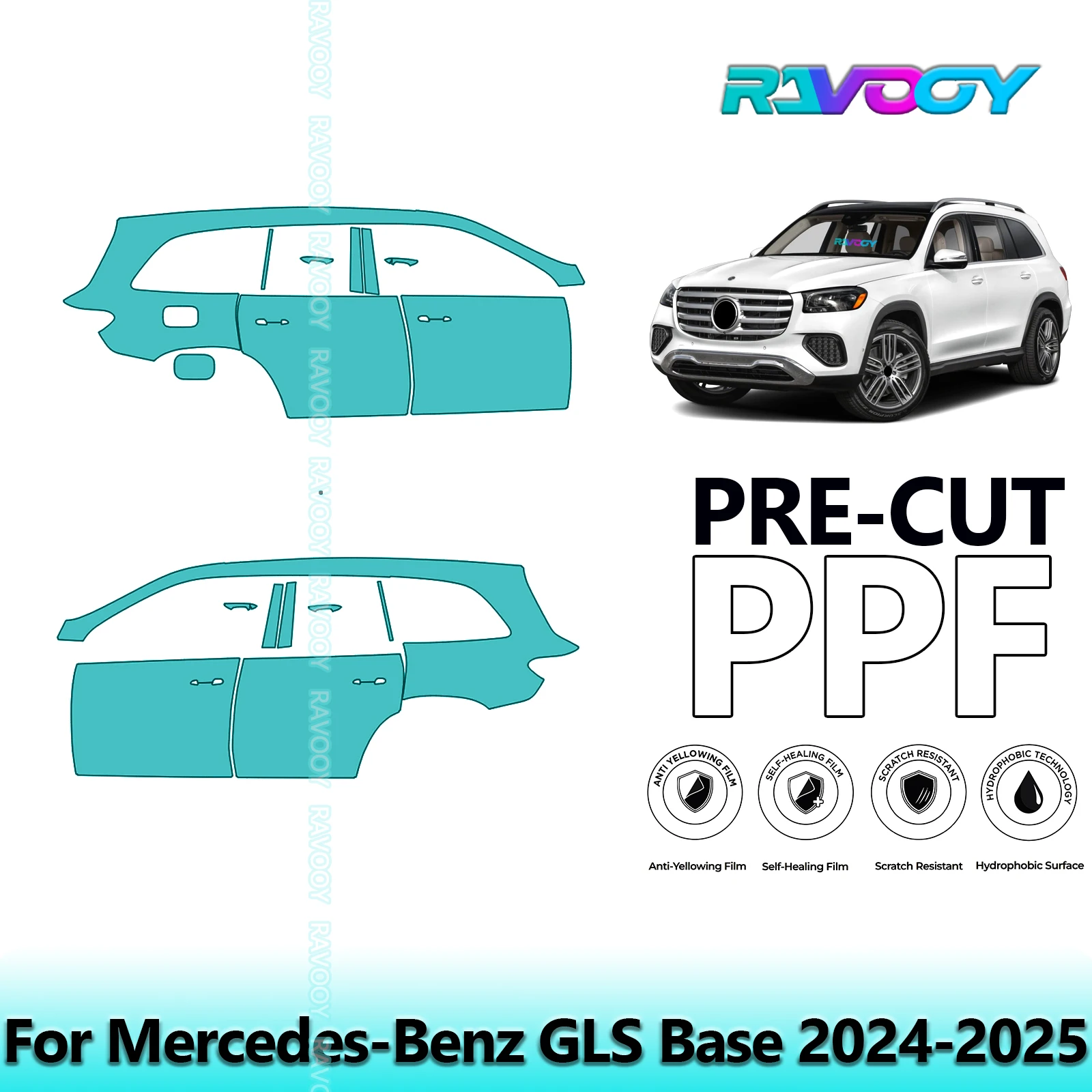 

For Mercedes-Benz GLS Base 2024-2025 8.5mil Clear Matte Pre-Cut PPF Door & A/B Pillar Kit TPU Paint Protection Film Set