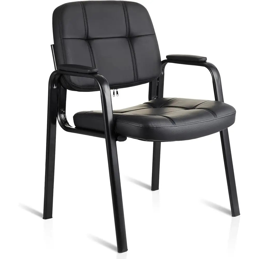 Waiting Room Chair with Bonded Leather Padded Armrest or Office Reception and Conference Desk Black