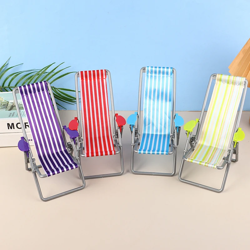 1/6 Dollhouse Mini Foldable Beach Chair Model Dollhouse Outdoor Casual Reclining Chair Dolls House Furniture Decoration