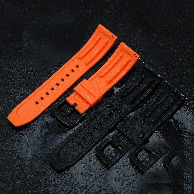 Dust-Free Rubber Waterproof Quick Release Watchband 20mm 22mm 24mm Black Orange Rubber Strap for Seiko Omega Watch Accessories