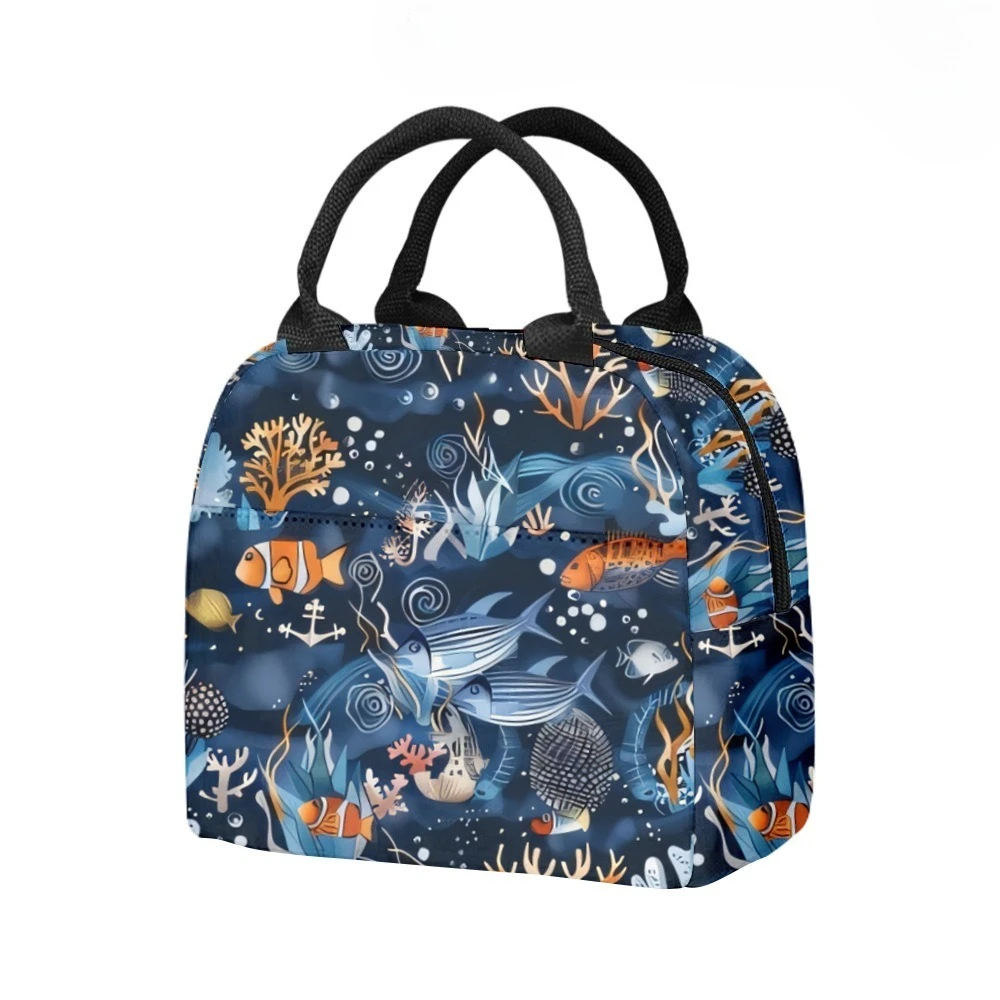 Vibrant Jellyfish ​Sea Turtle Marine Art ILunch Bag Side Pocket Waterproof Reusable Office Easy Clean for Work School Picnics
