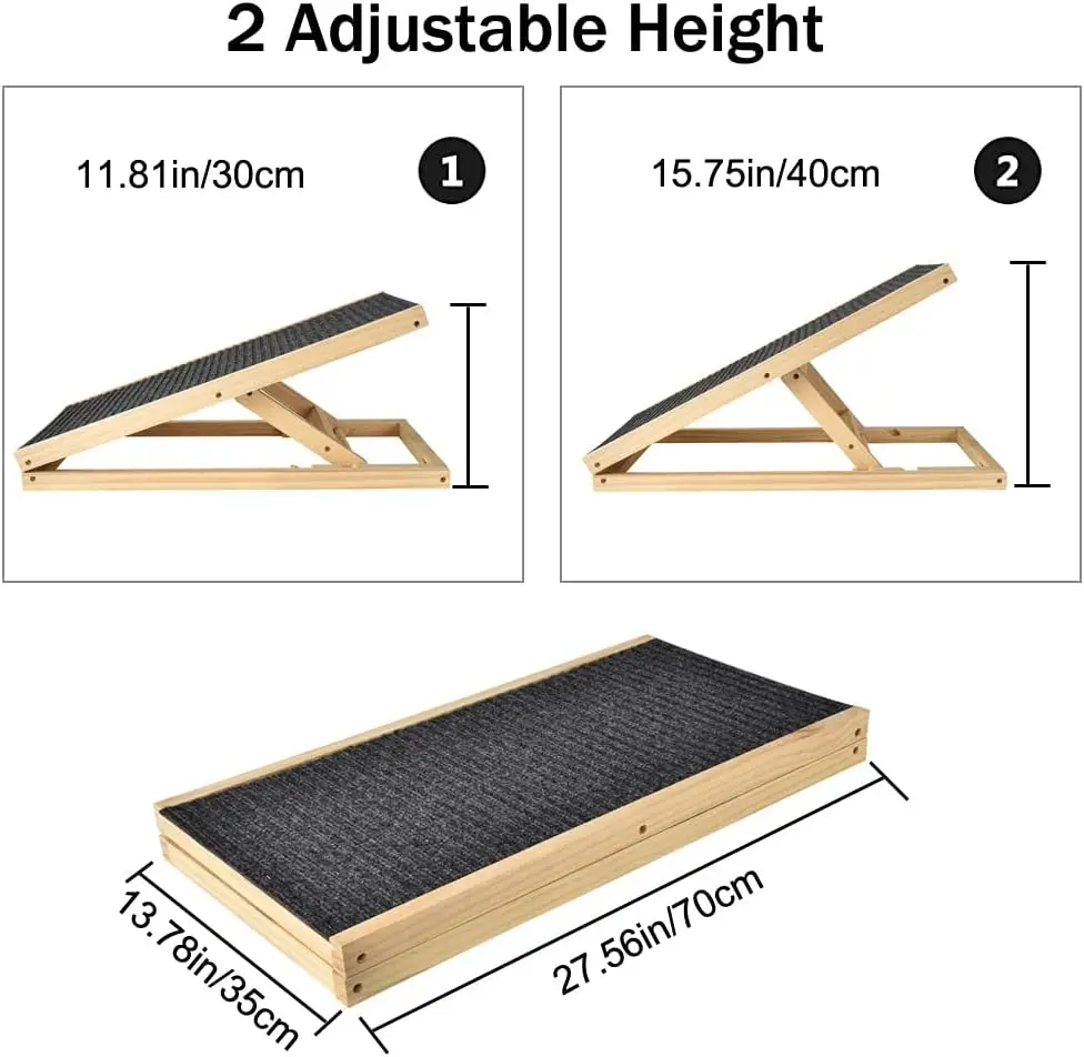 Solid wood pet ramp, car ladder, adjustable height, anti slip pad, pet, travel, car, van