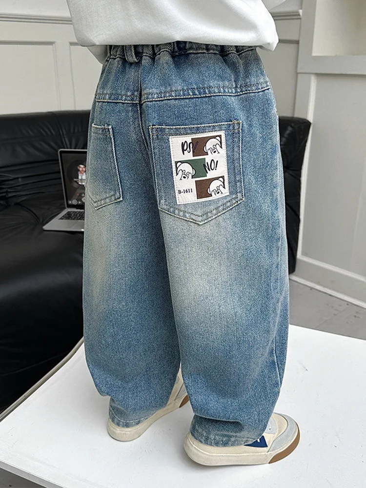 

Vintage Simple Boys Pants Kids Jeans Spring Autumn Outerwear Fashion Straight Pants Children's Loose Trousers 2-8 Years