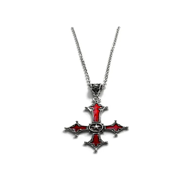 Gothic Red Bloody Inverted Cross Pendant Necklace Vintage Cross Pendant Necklace Devil Lucifer Satan Satanic Jewelry Halloween