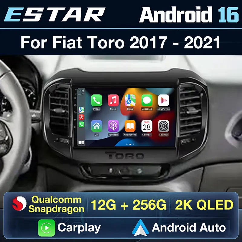 Android 16 Wireless Carplay para FIAT Toro 2017 - 2021 Reprodutor de Vídeo BT 2din Unidade Central de Rádio Automotivo Multimídia Navegação Áudio QLED
